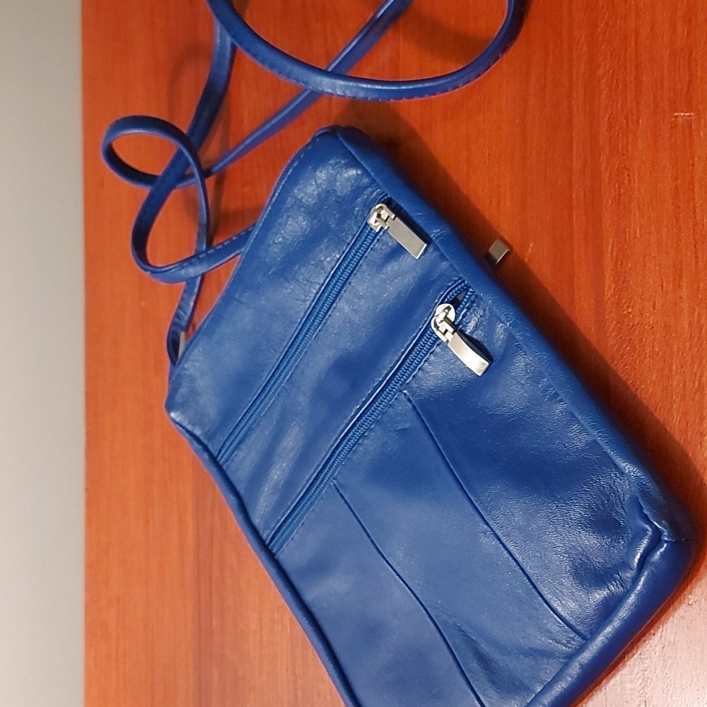 Royal blue leather crossbody bag